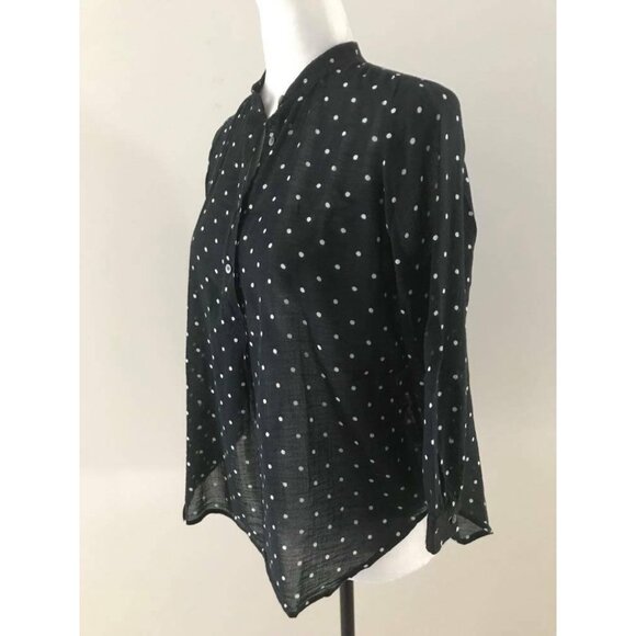 MADEWELL Shirred Popover Shirt Womens Size XS Black White Polka Dots Style B8694 - Picture 3 of 6